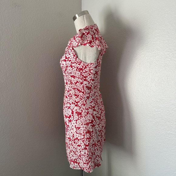 Burberry A Line Short Silk Dress Lace Flutter Sleeve Red White Floral Print Sz 6 - Picture 4 of 16